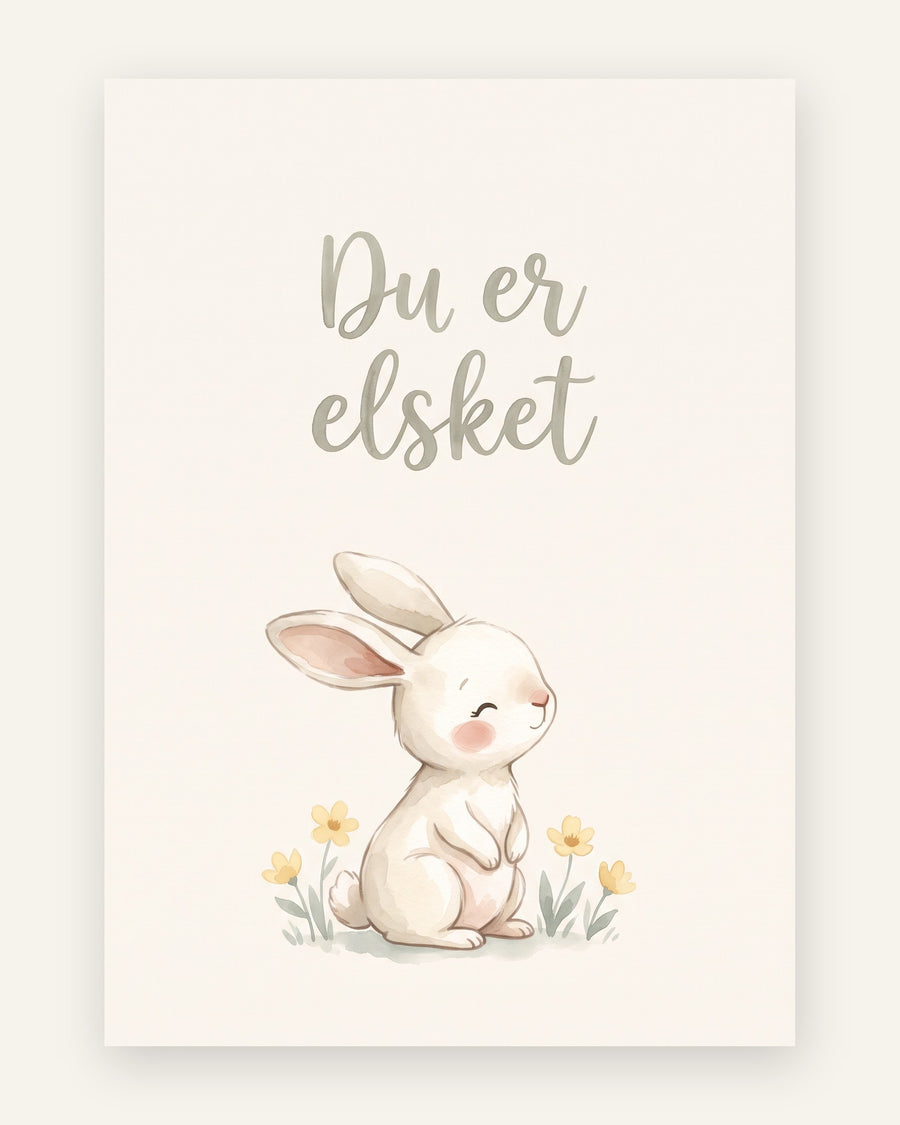 Citatplakat med kanin og teksten Du er elsket