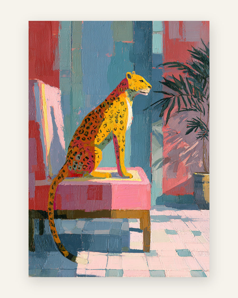 Plakat med farverig leopard i friske farver