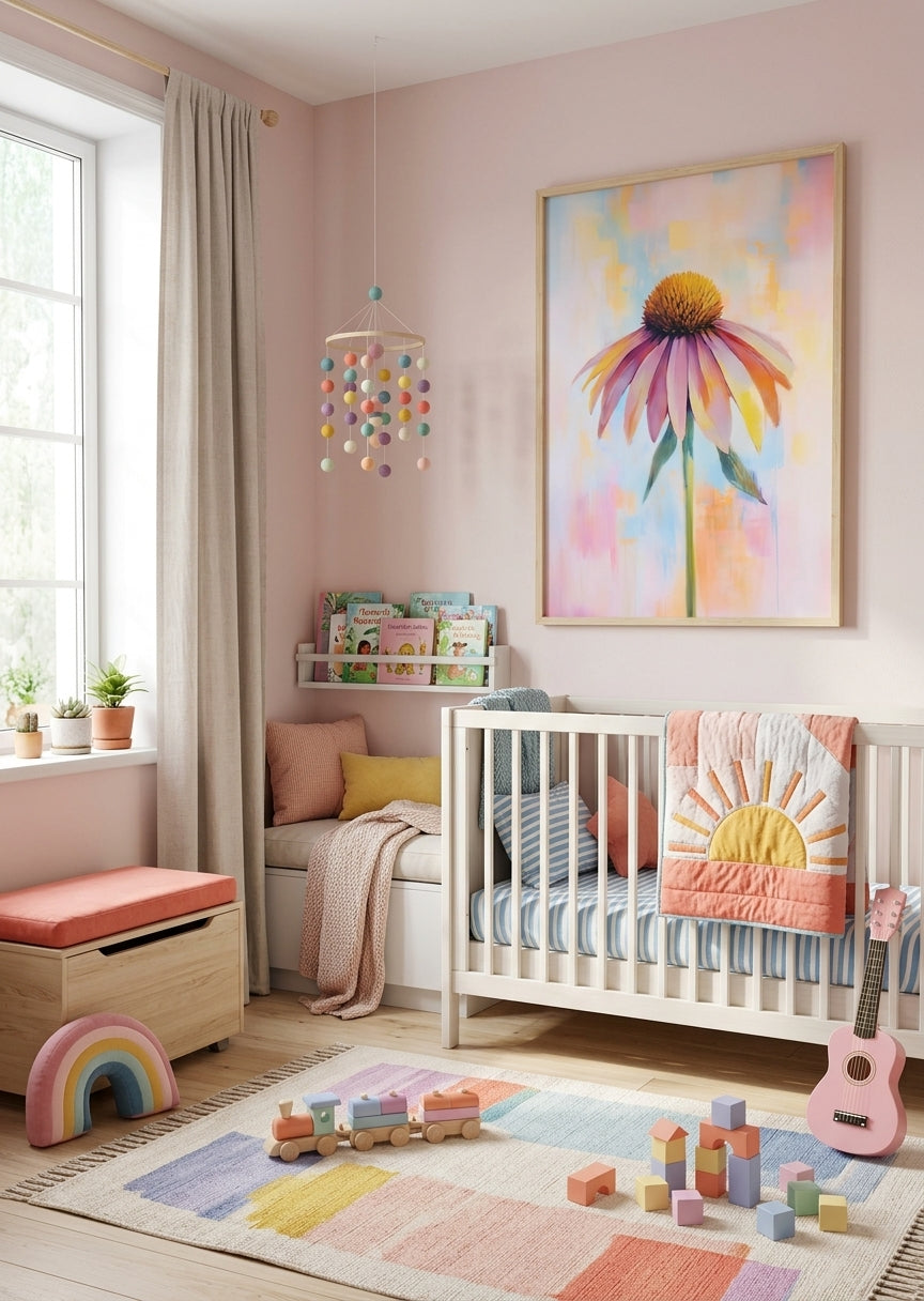 Pastel blomsterplakat til pigeværelset