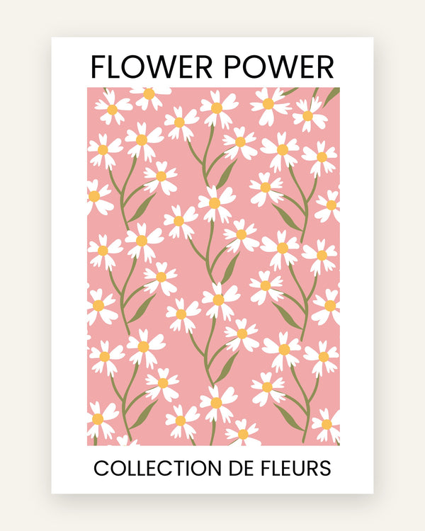 Børneplakat med flower power marguerit rosa i lyserøde toner til pigeværelset