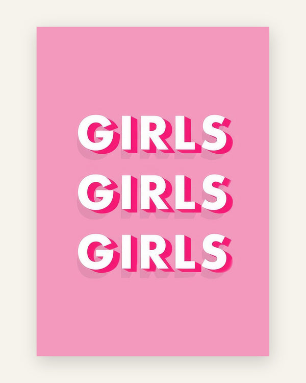 Børneplakat med girls girls girls i lyserøde toner til pigeværelset