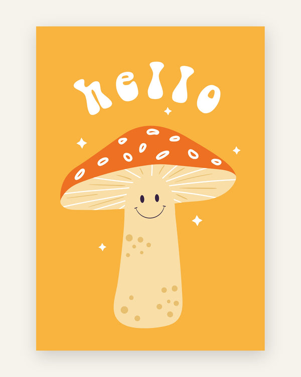 Børneplakat med hello svamp i orange toner til børneværelset