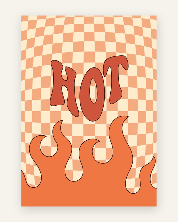 Børneplakat med hot flammer i orange toner til børneværelset