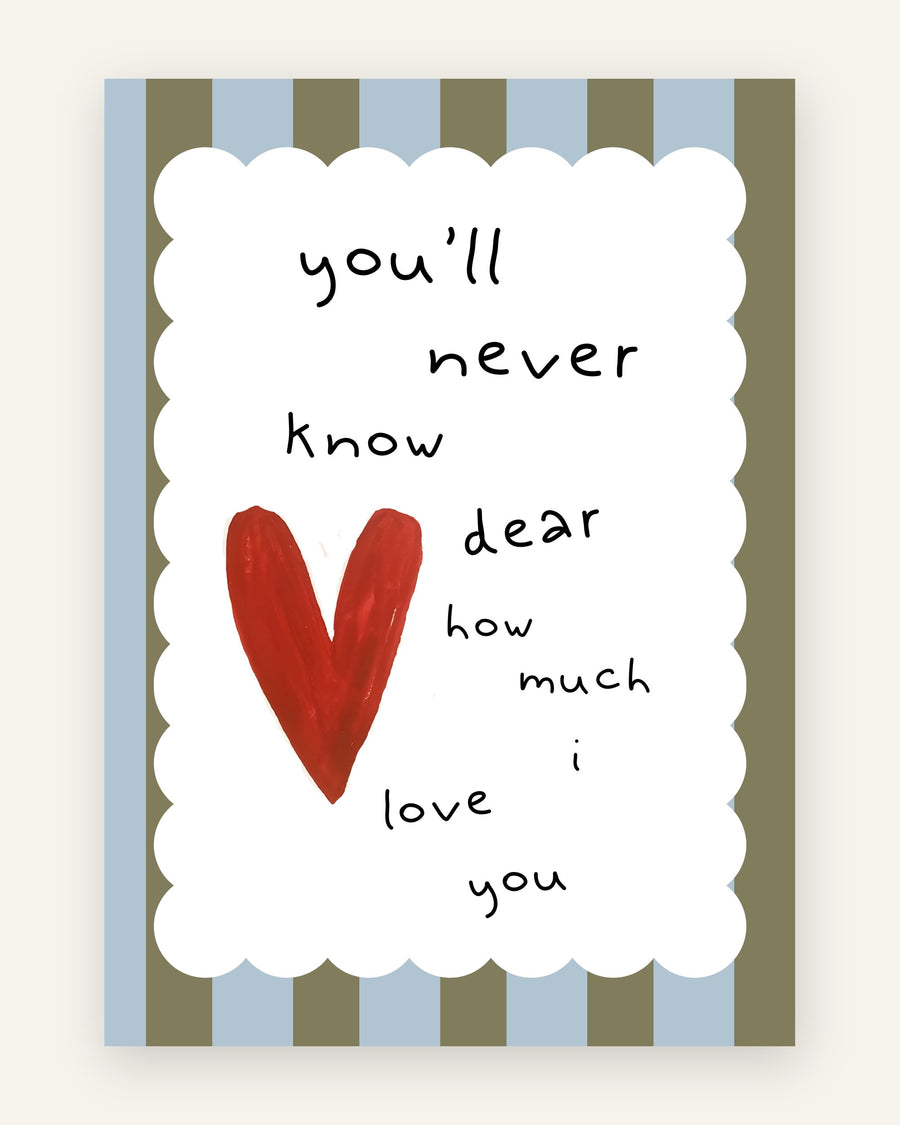 Børneplakat med how much i love you i røde toner til børneværelset