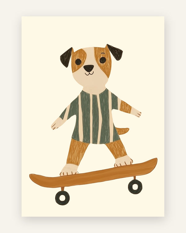 Børneplakat med hund på skateboard til børneværelset
