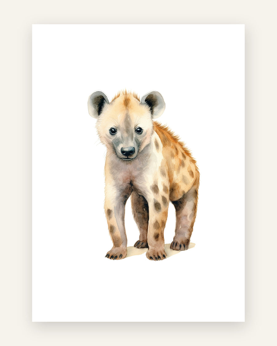 Børneplakat med hyæneunge i beige til børneværelset