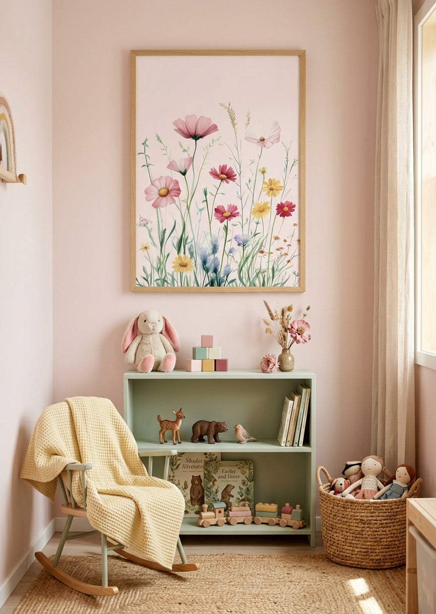 Farverig blomsterplakat til pigeværelset
