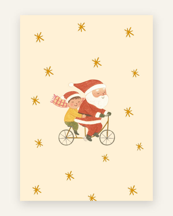 Børneplakat med julemanden på cykel til børneværelset