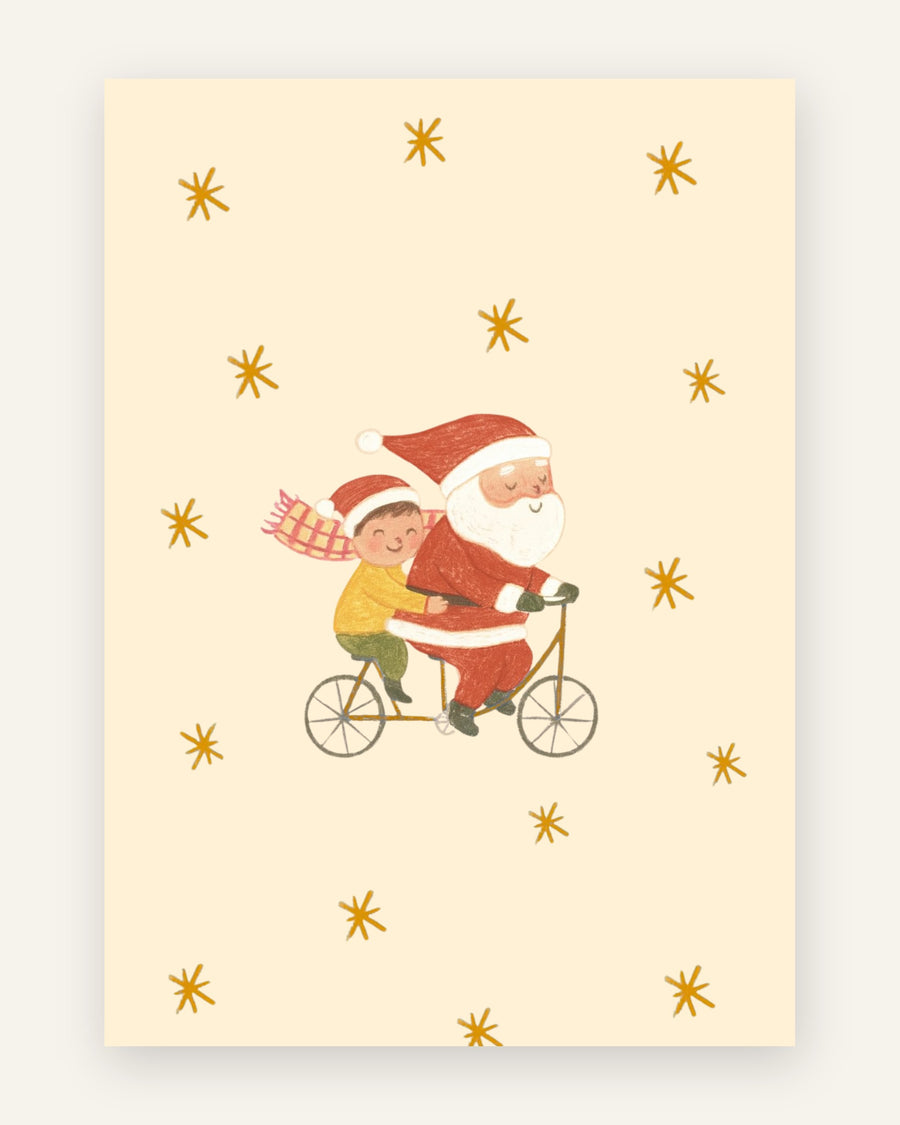 Børneplakat med julemanden på cykel til børneværelset