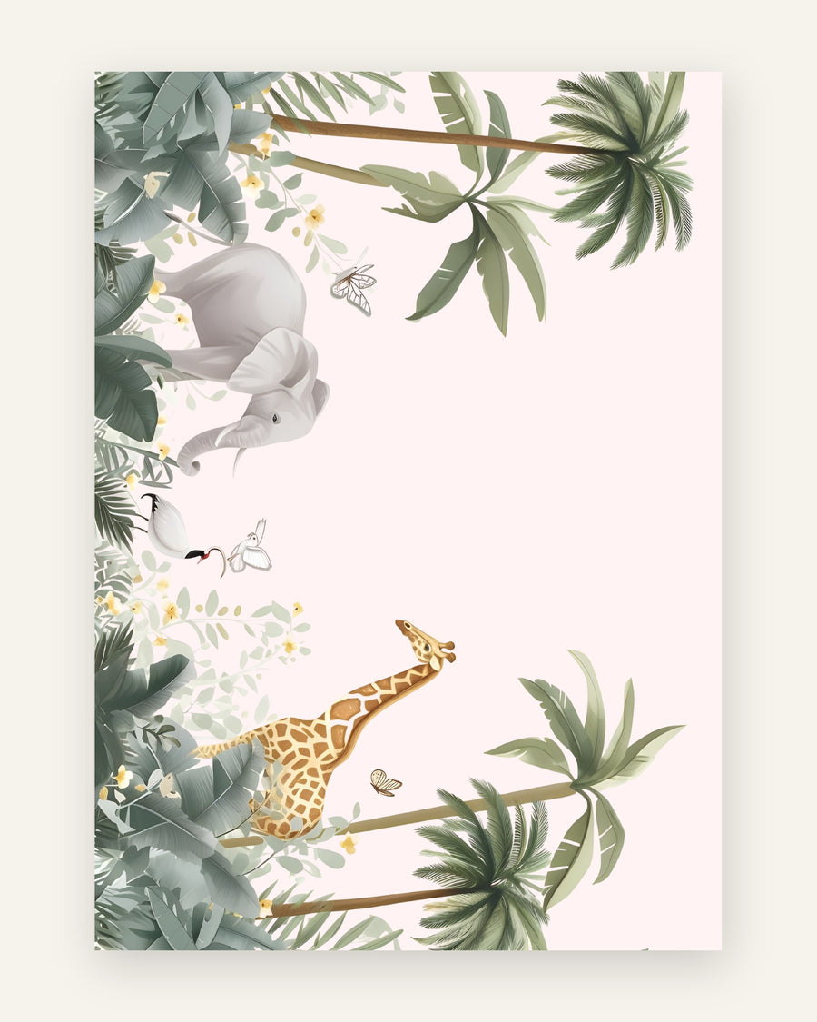 Børneplakat med jungle safari dyr i grønne toner til børneværelset