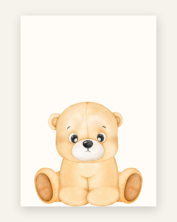Børneplakat med kær lille bamse i beige til børneværelset