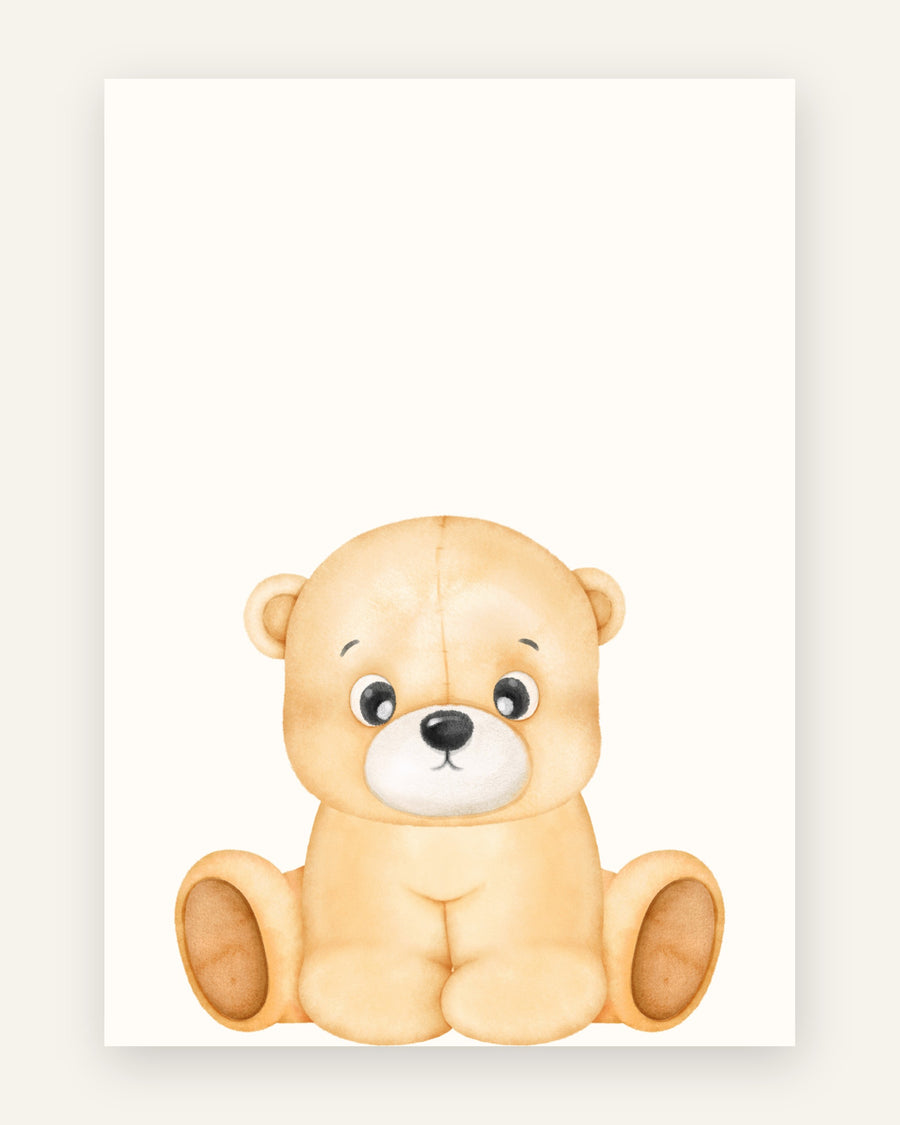 Børneplakat med kær lille bamse i beige til børneværelset