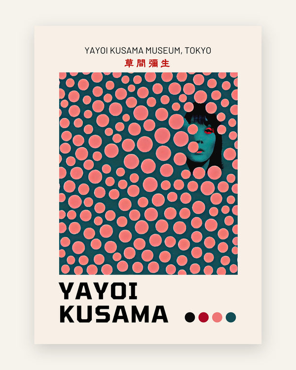 Børneplakat med kusama prikker i lyserøde toner til børneværelset