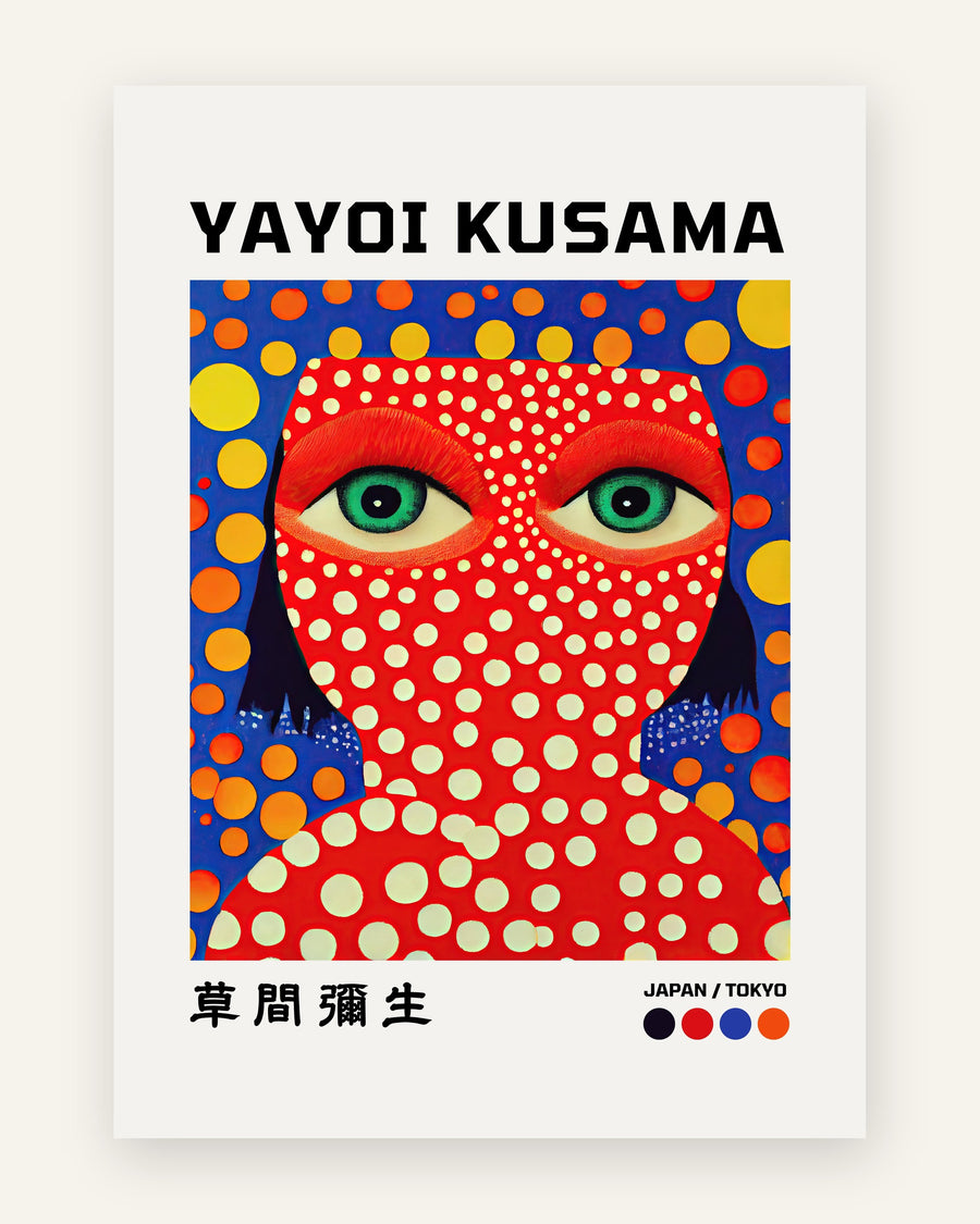 Børneplakat med kusama røde prikker i røde toner til børneværelset