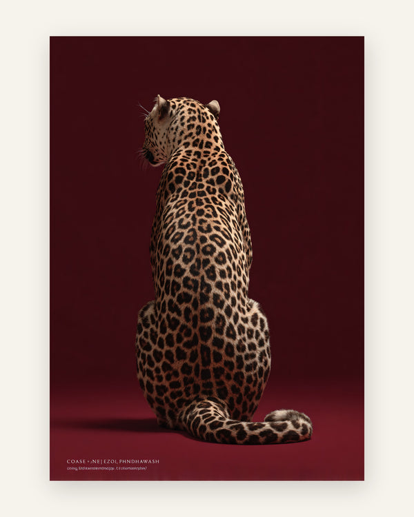 Børneplakat med leopardens ryg i røde toner til børneværelset