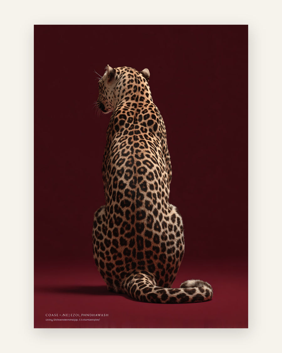 Børneplakat med leopardens ryg i røde toner til børneværelset
