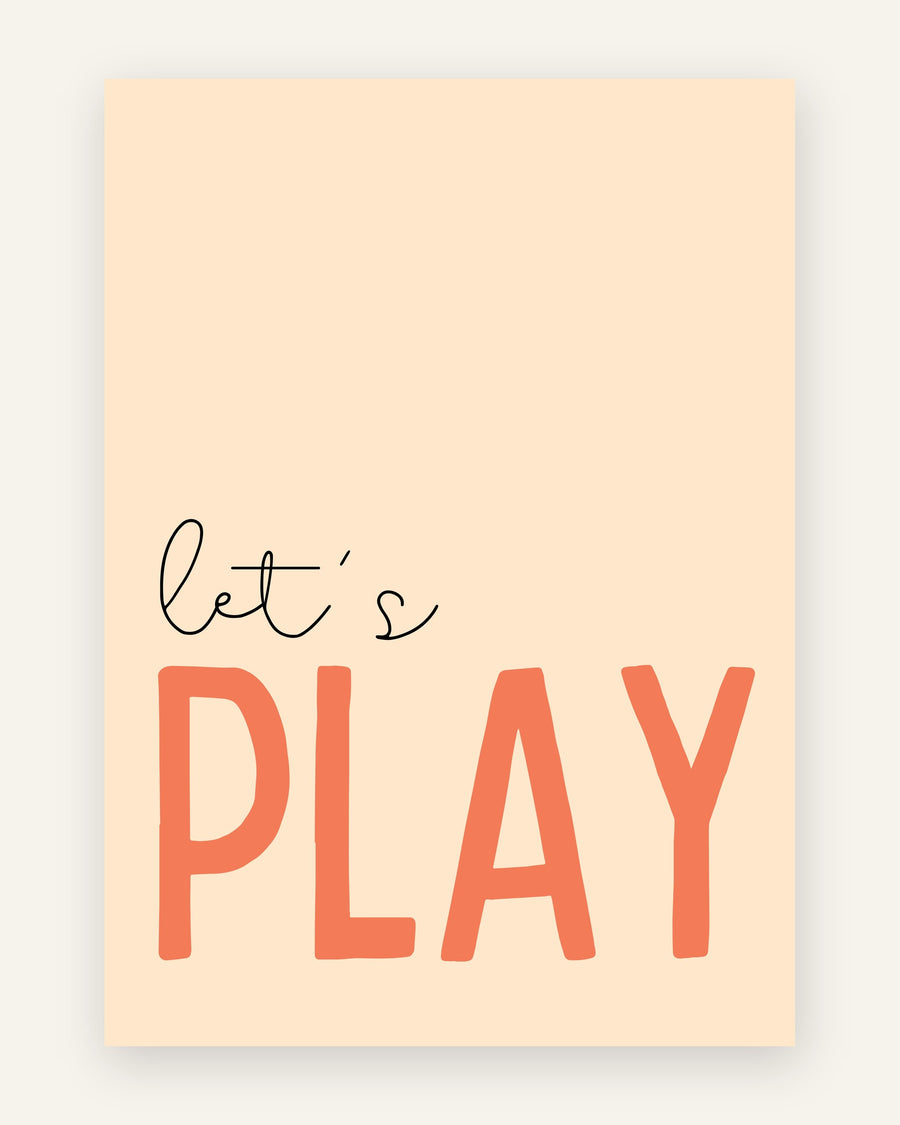 Børneplakat med let's play i orange toner til børneværelset