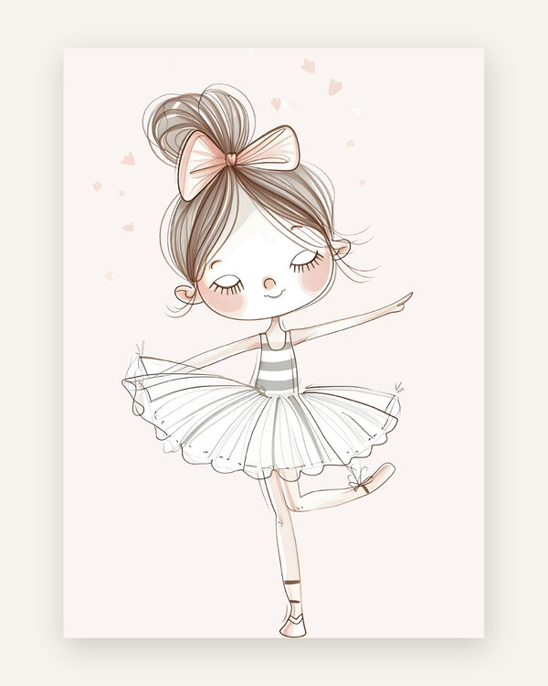 Børneplakat med lille ballerina i lyserøde toner til pigeværelset