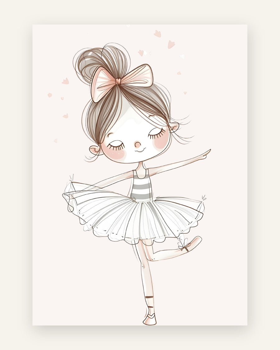 Børneplakat med lille ballerina i lyserøde toner til pigeværelset