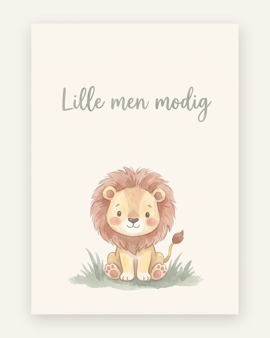 Citatplakat med løve og teksten Lille men modig