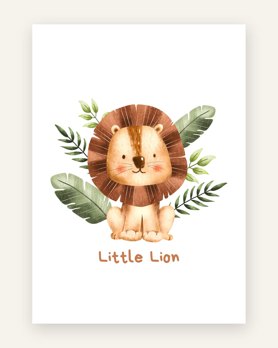 Børneplakat med little lion i varme jordfarver til børneværelset