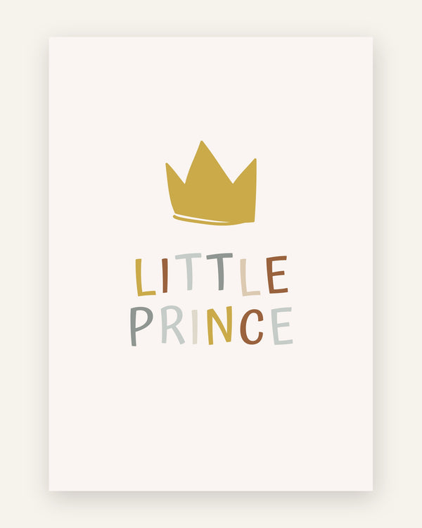 Børneplakat med little prince med krone i gule toner til drengeværelset