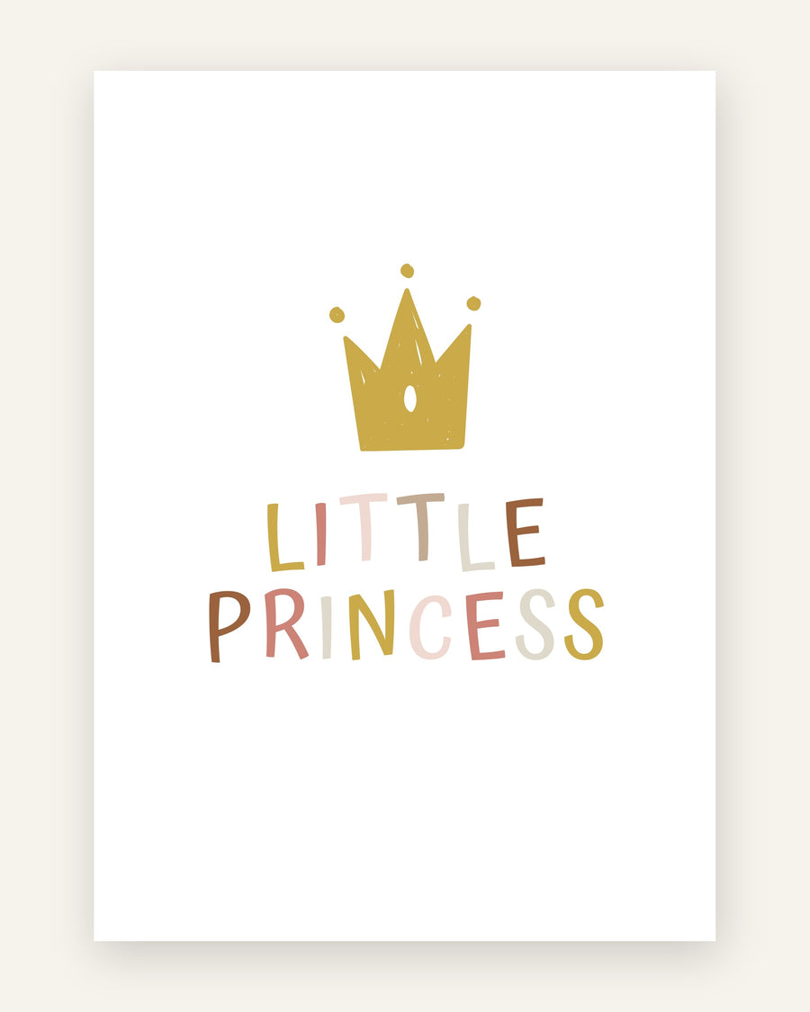 Børneplakat med little princess krone i gule toner til pigeværelset