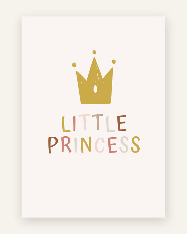 Børneplakat med little princess med krone i friske farver til pigeværelset