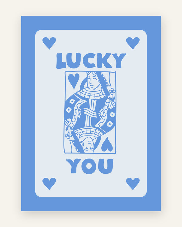 Børneplakat med lucky you blå til børneværelset