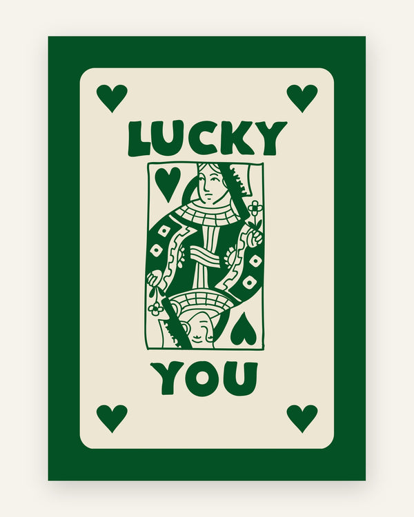 Børneplakat med lucky you grøn i grønne toner til børneværelset