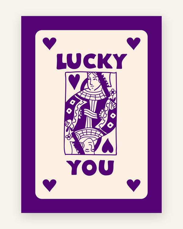 Børneplakat med lucky you lilla i lilla toner til børneværelset