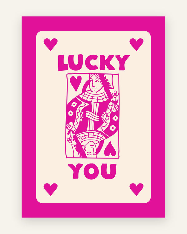 Børneplakat med lucky you magenta i lyserøde toner til pigeværelset