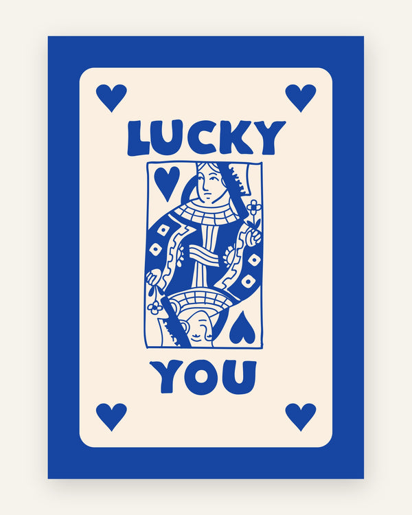 Børneplakat med lucky you marineblå til børneværelset