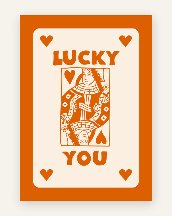 Børneplakat med lucky you orange i orange toner til børneværelset