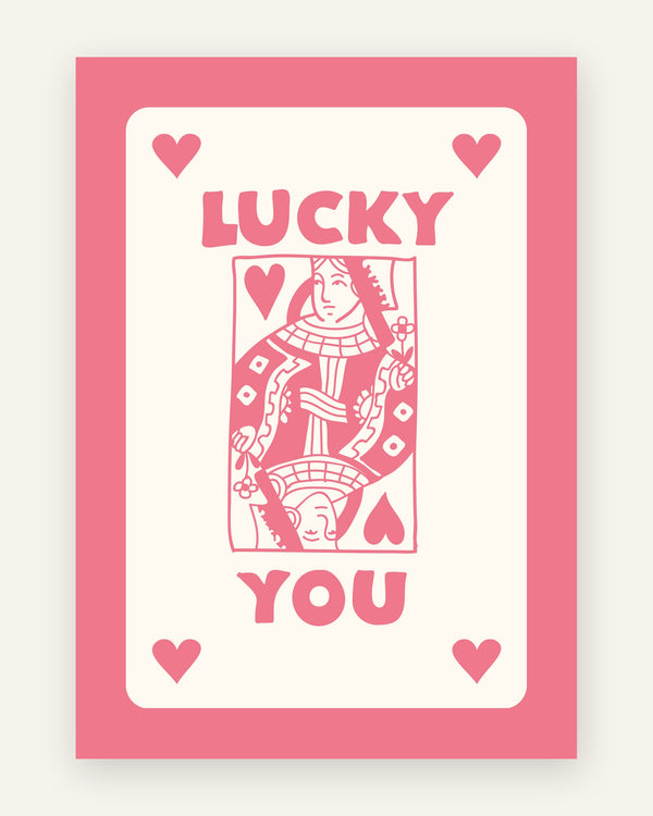 Børneplakat med lucky you pink i lyserøde toner til pigeværelset