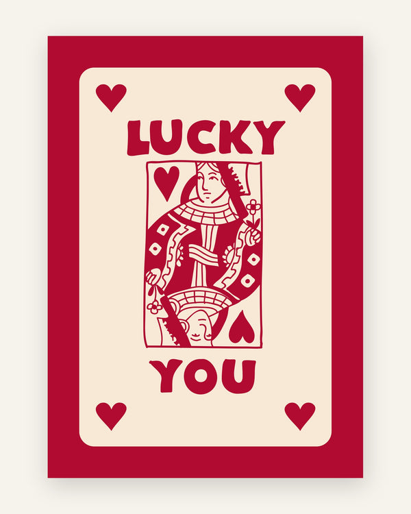 Børneplakat med lucky you rød i røde toner til pigeværelset