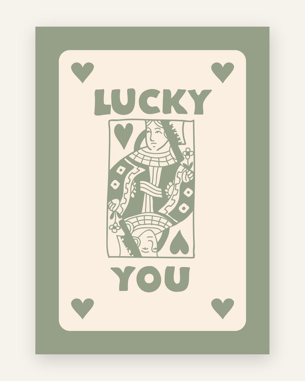 Børneplakat med lucky you salviegrøn i grønne toner til børneværelset