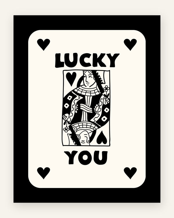 Børneplakat med lucky you sort i sort-hvid til børneværelset