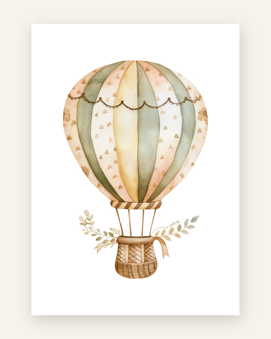 Børneplakat med luftballon i pastel i bløde pasteller til børneværelset