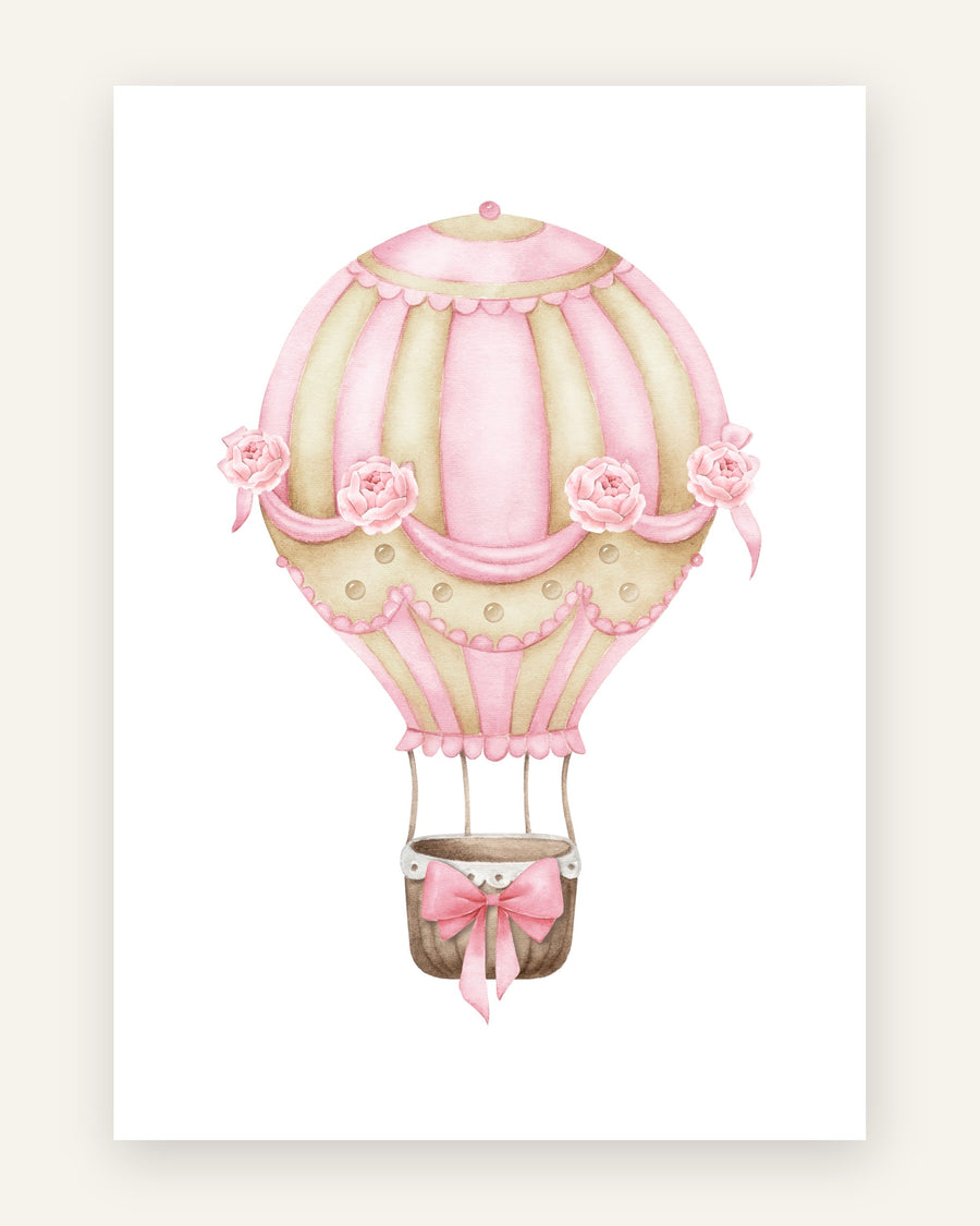 Børneplakat med lyserød rose luftballon i lyserøde toner til pigeværelset