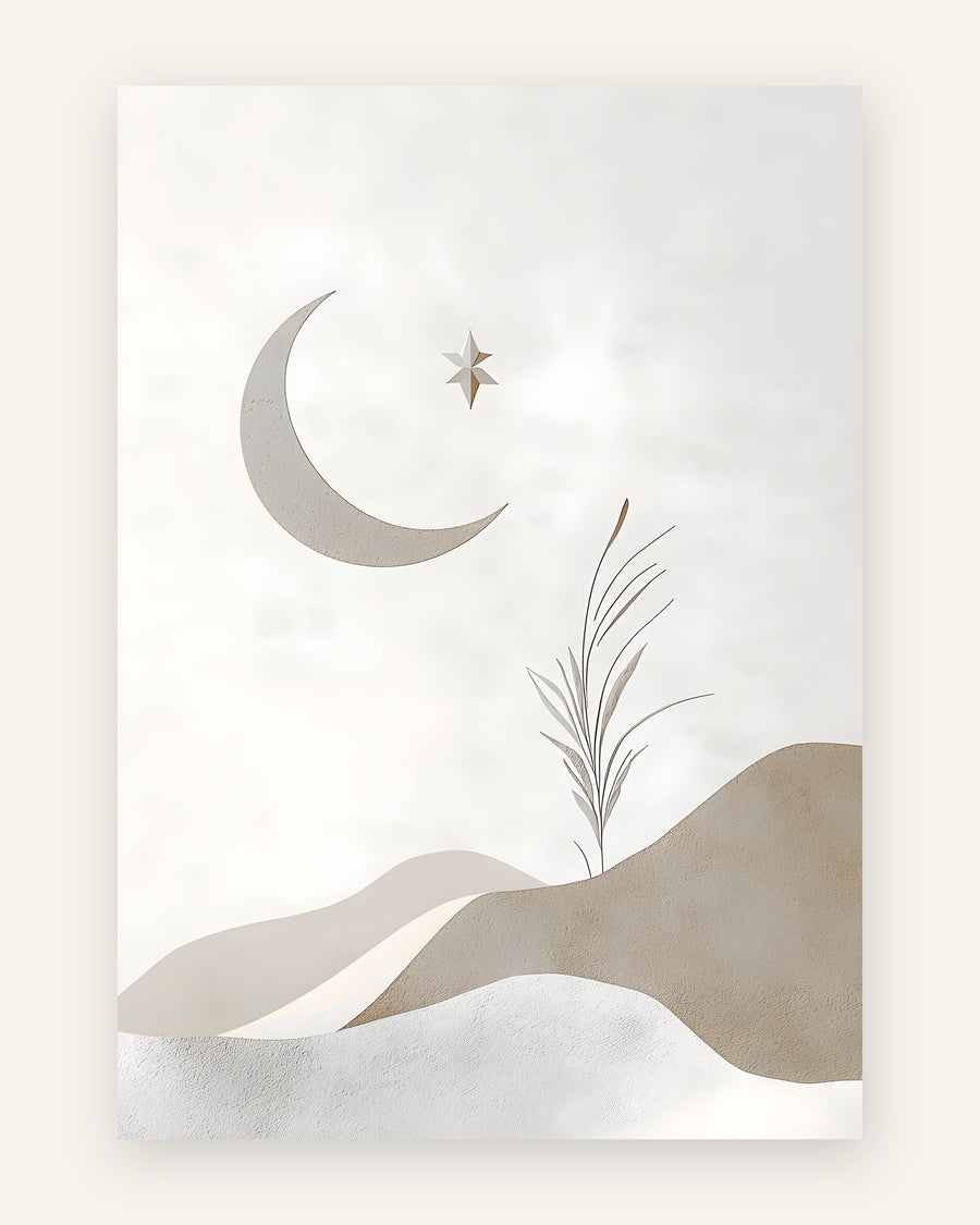 Børneplakat med måne og stjerne beige til børneværelset