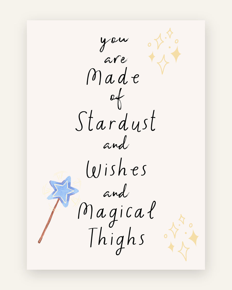 Børneplakat med made of stardust i blå toner til børneværelset