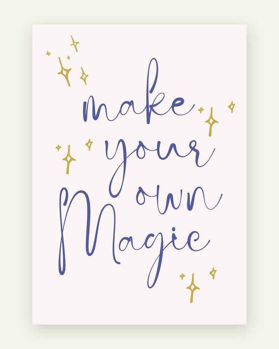 Børneplakat med make your own magic i lilla toner til børneværelset