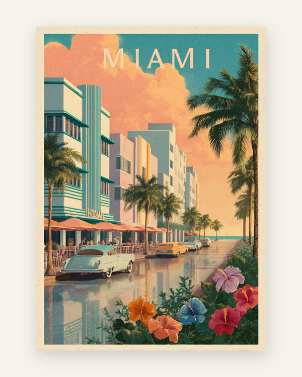 Plakat med miami art deco i bløde pasteller