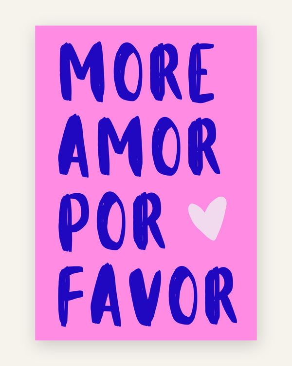 Børneplakat med more amor por favor i lyserøde toner til pigeværelset