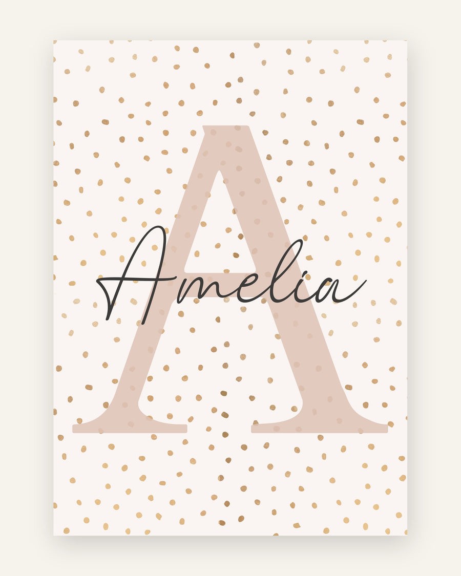 Børneplakat med navneplakat amelia i beige til pigeværelset