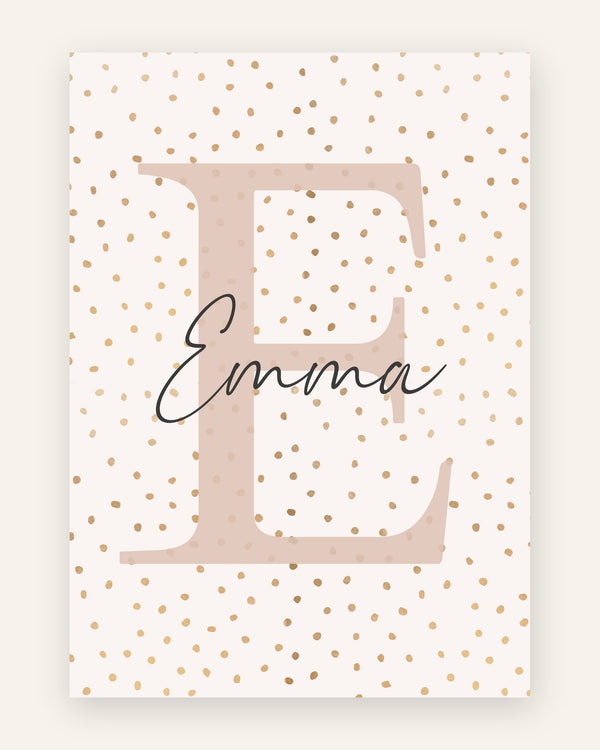 Børneplakat med navneplakat emma i beige til pigeværelset