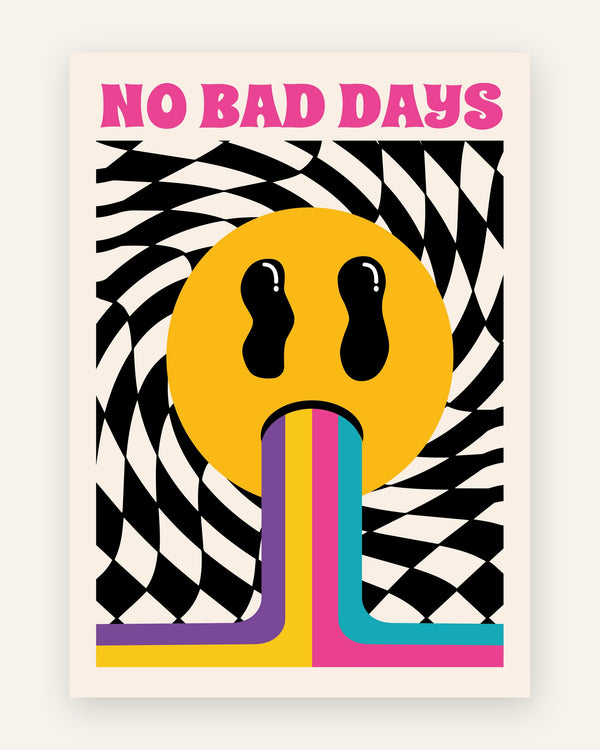 Børneplakat med no bad days smiley i friske farver til børneværelset