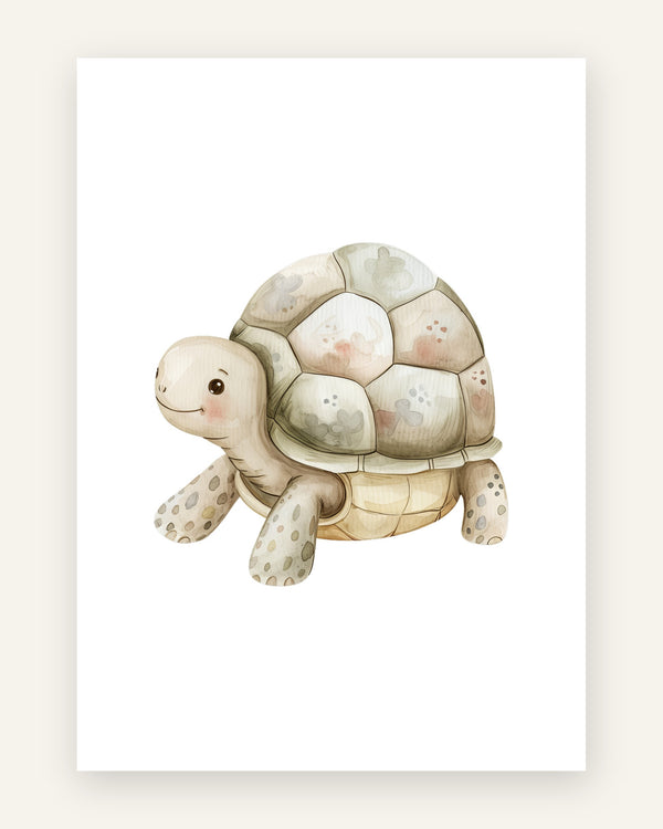 Børneplakat med nuttet skildpadde i beige til børneværelset