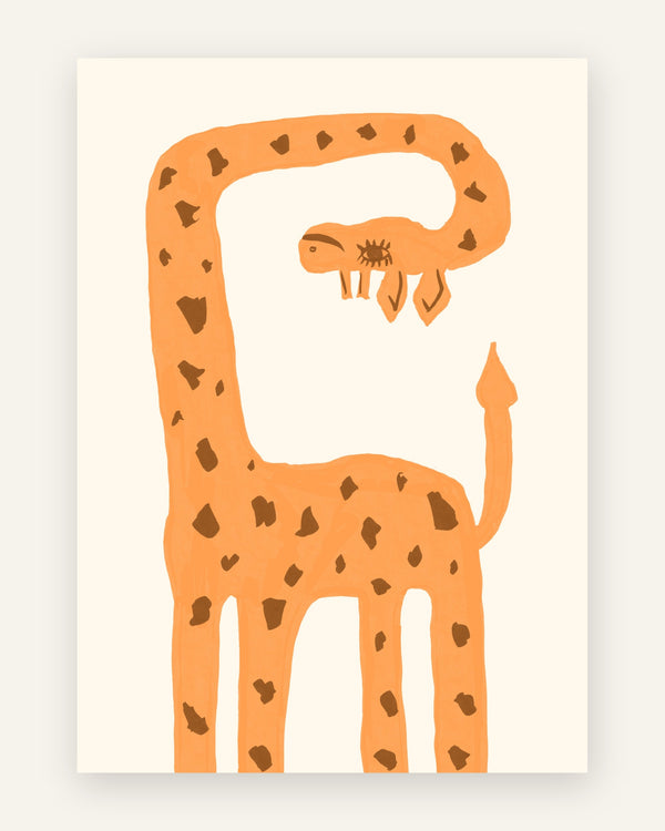Børneplakat med legende orange giraf med brune pletter til børneværelset